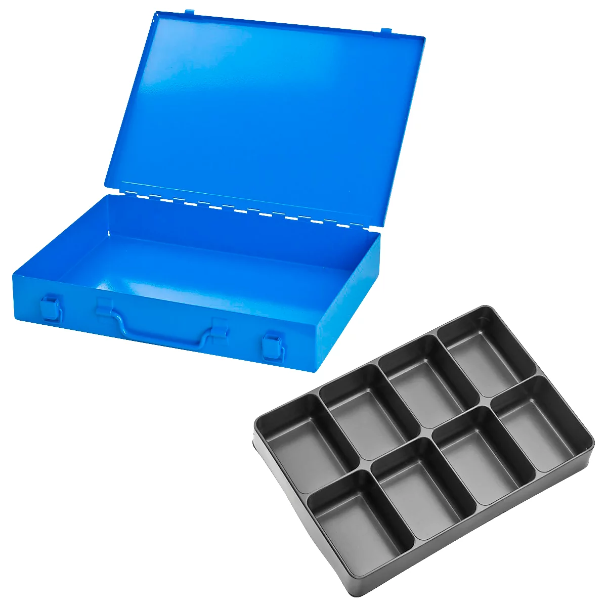 Assortimentkoffer ADB, leeg, 8 vakken, afsluitbaar, met handvat, B 330 x D 230 x H 50 mm, staal &amp; ABS kunststof, lichtblauw RAL 5012