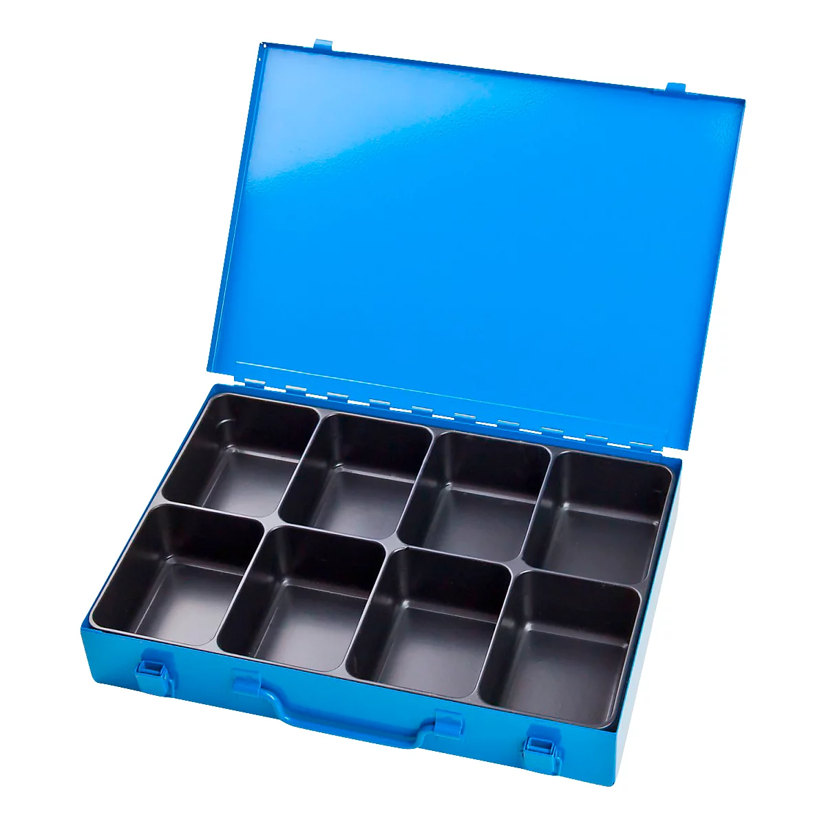 Assortimentkoffer ADB, leeg, 8 vakken, afsluitbaar, met handvat, B 330 x D 230 x H 50 mm, staal &amp; ABS kunststof, lichtblauw RAL 5012