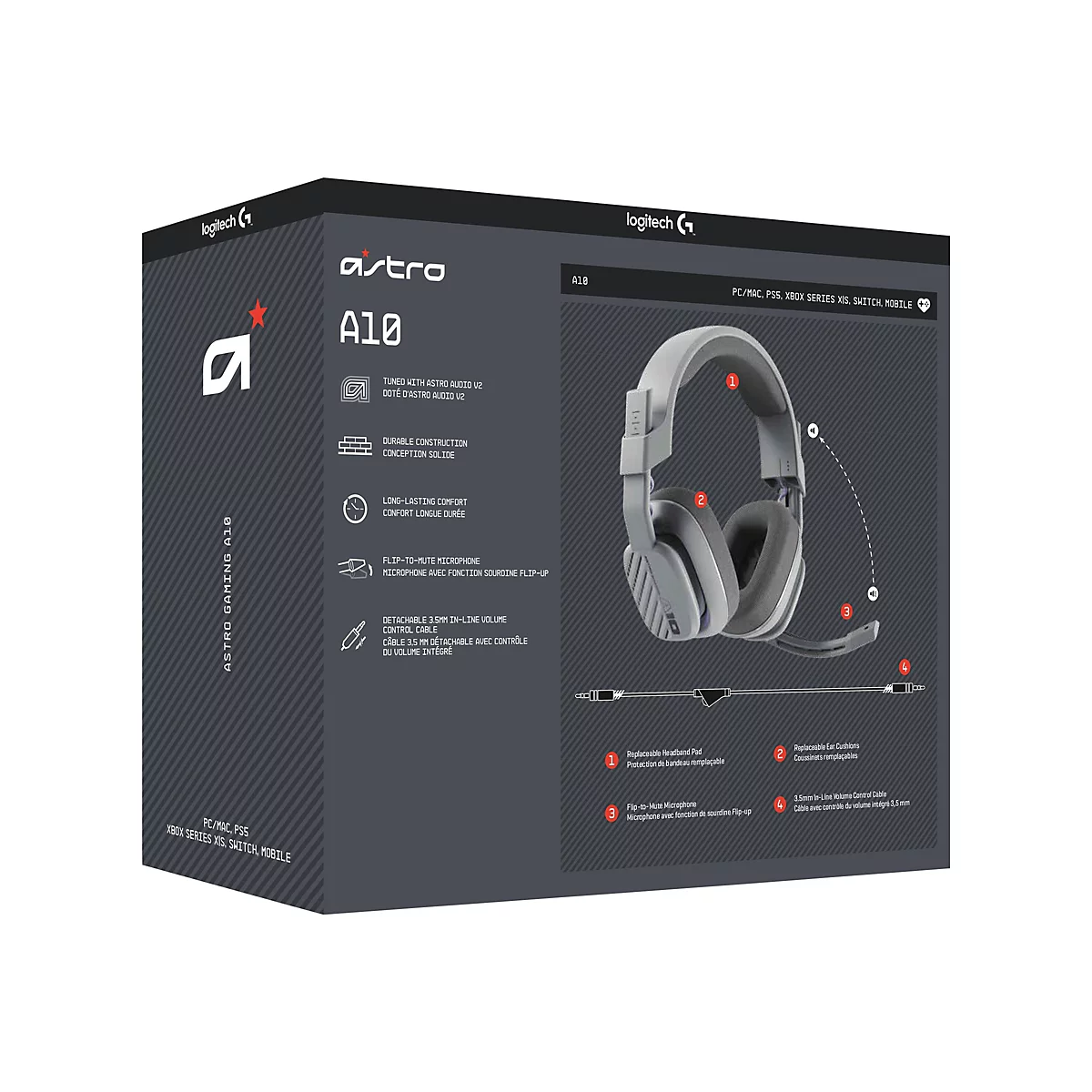 ASTRO Gaming A10 Gen 2 - Headset - ohrumschließend - kabelgebunden - 3,5 mm Stecker - Grau