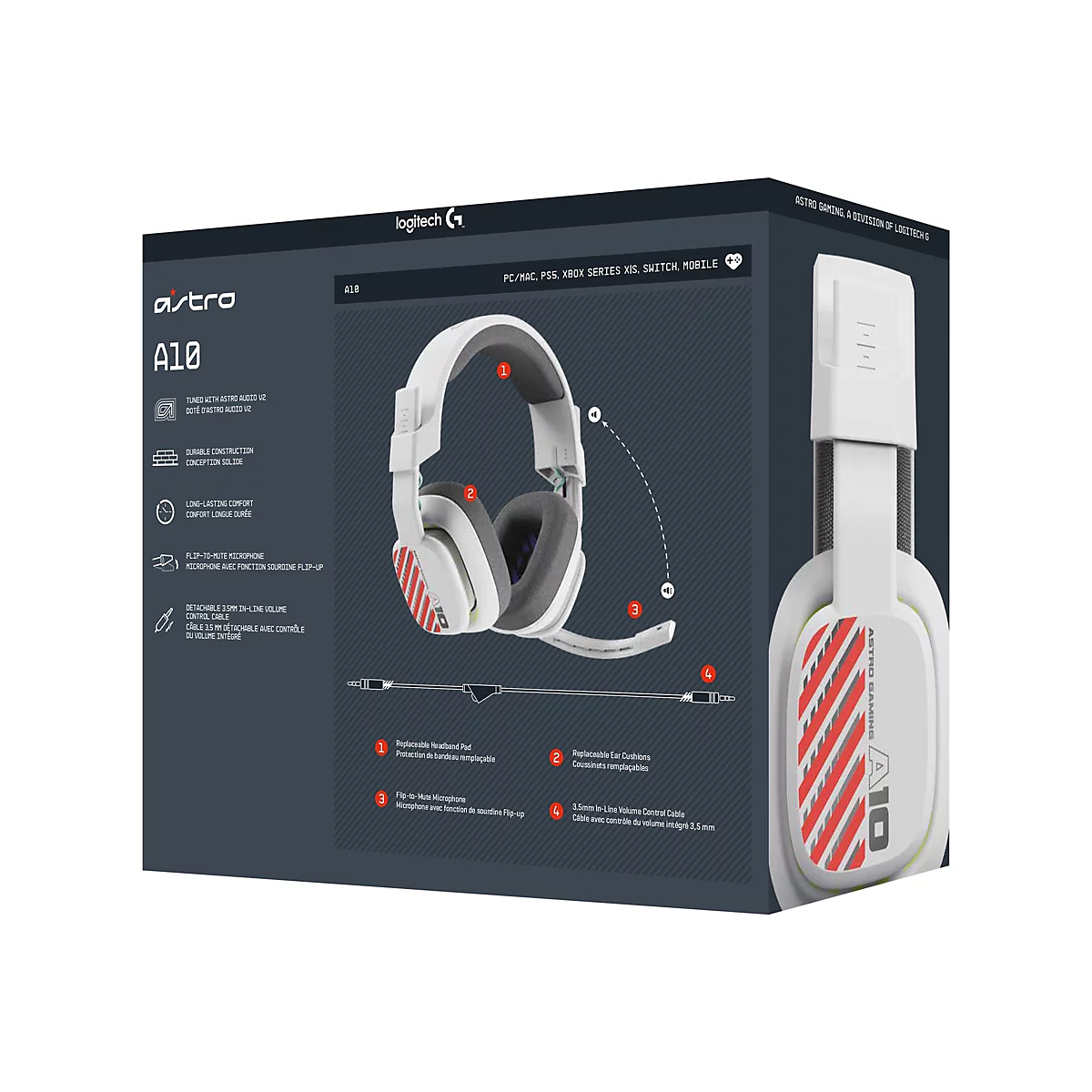 ASTRO Gaming A10 Gen 2 - Headset - ohrumschließend - kabelgebunden - 3,5 mm Stecker - weiß