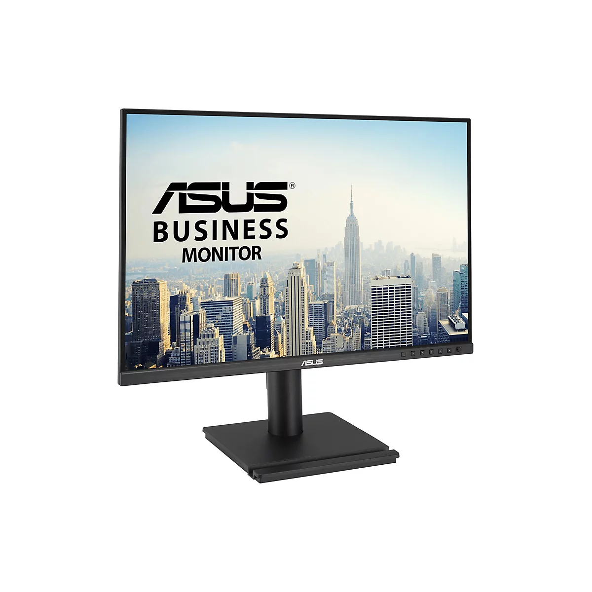 Schwarzer ASUS Business Monitor mit New York City im Hintergrund, Logo und Schriftzug.