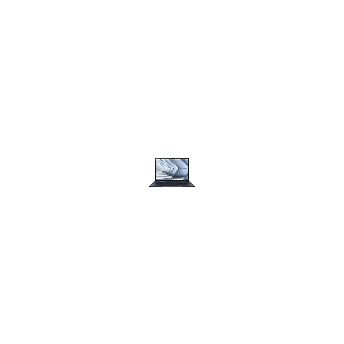 Dunkelblauer Laptop, geöffnet mit Logo "ASUS Expertbook" auf dem Bildschirm.