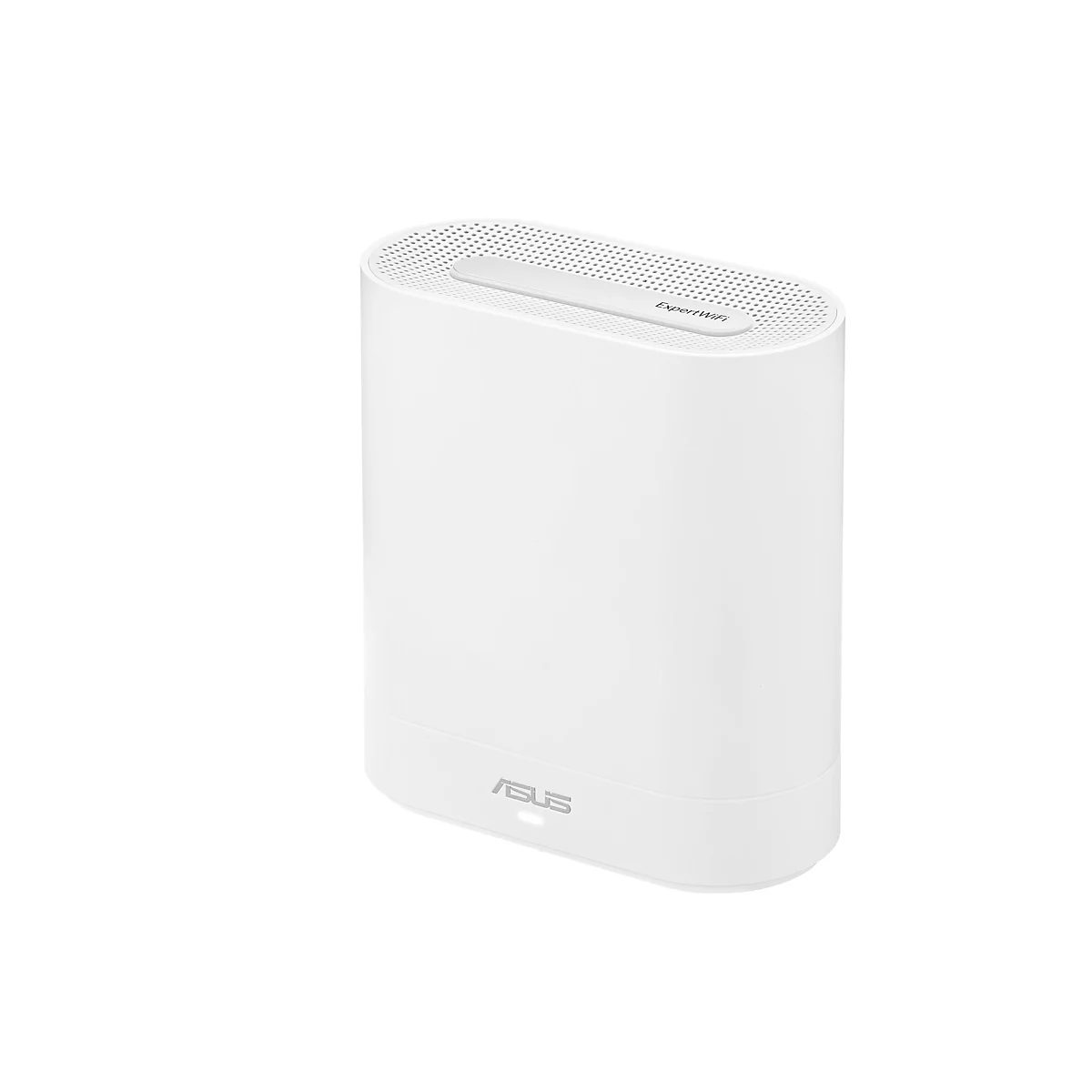 WeiÃŸer, rechteckiger ASUS Router. Oben mit Perforierung. Unten ist das ASUS Logo. Auf hellem Hintergrund.