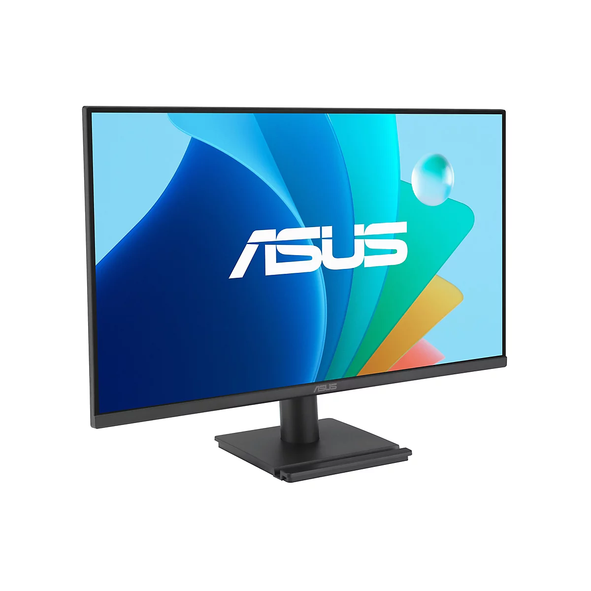 Un moniteur ASUS noir, affichant le logo ASUS sur fond bleu.