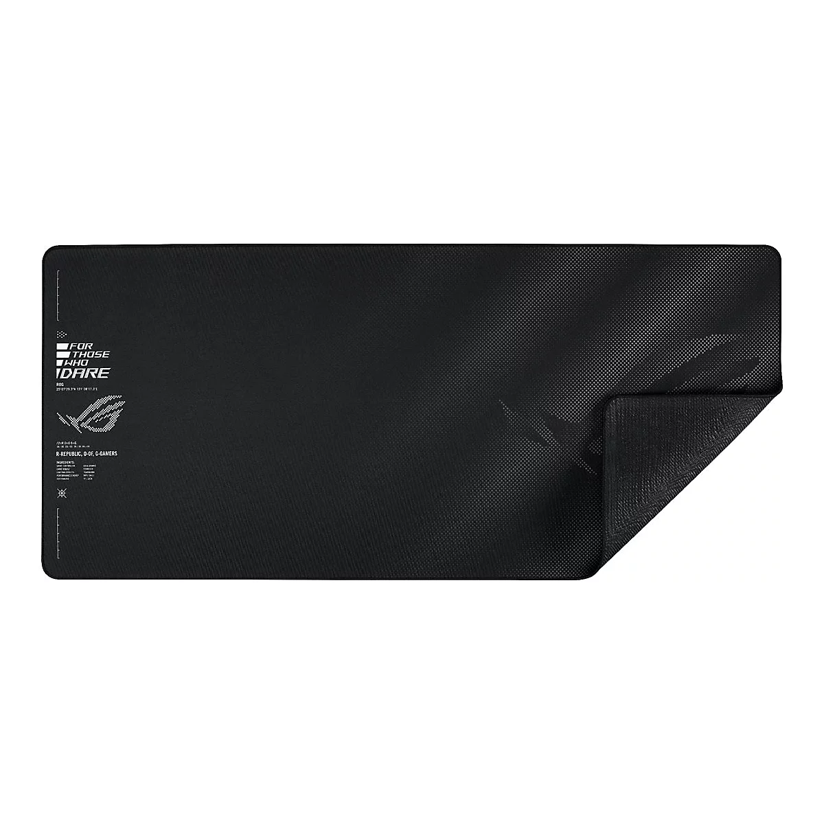 Schwarzes Gaming-Mauspad mit ROG-Logo und Textaufdruck For Those Who Dare.