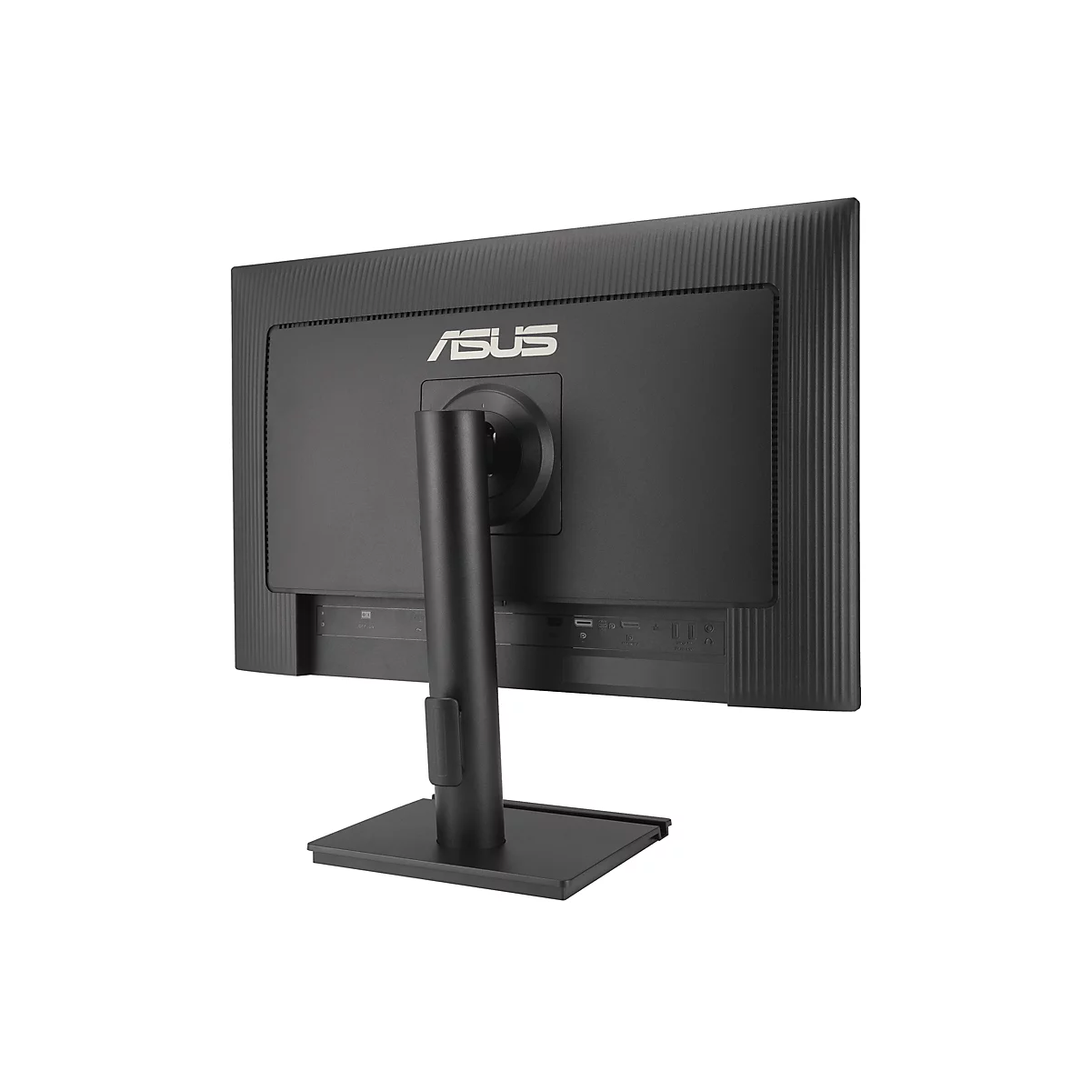 Le moniteur ASUS noir est positionné dos vers le haut. Le logo ASUS est visible au centre en haut.