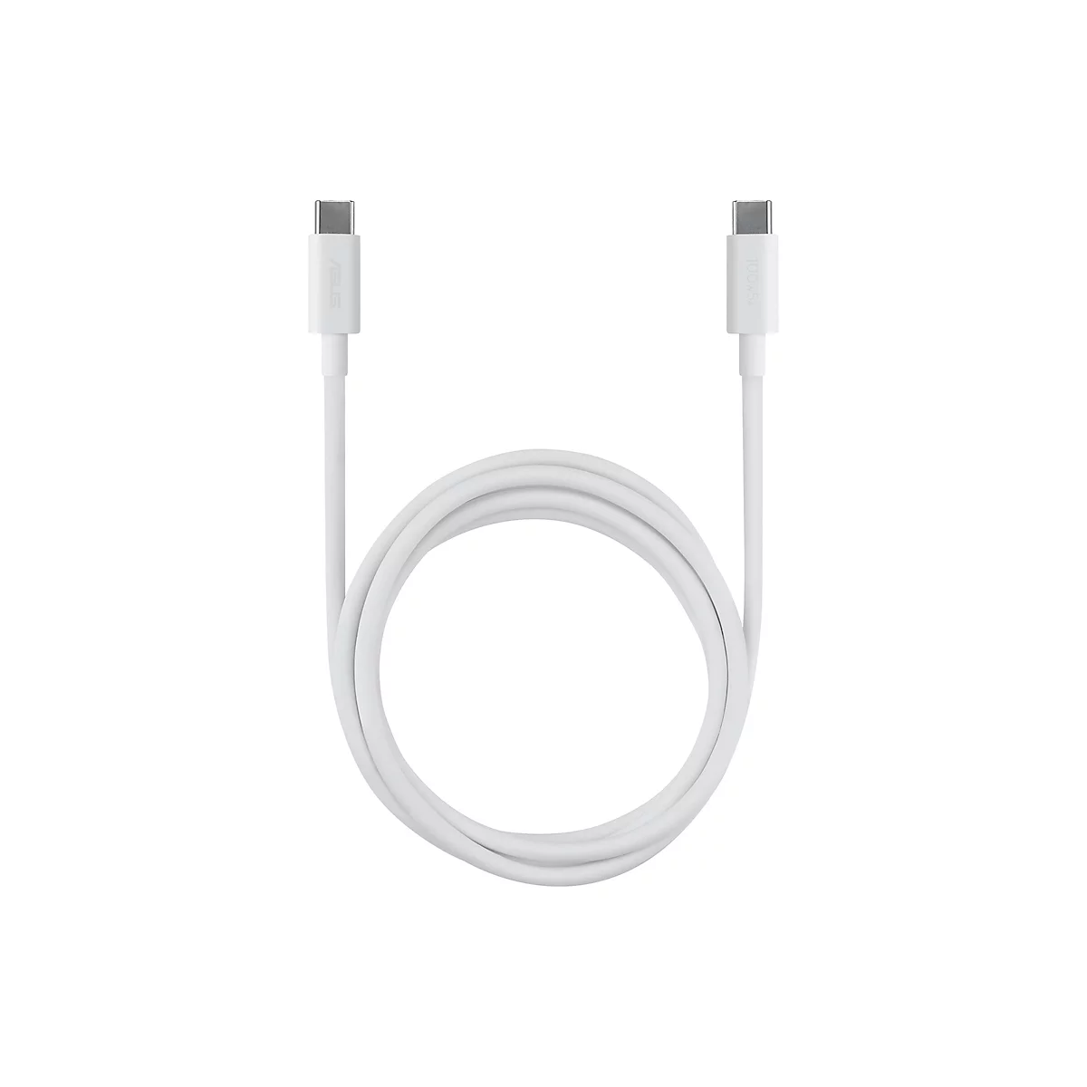 Weißes USB-C-auf-USB-C-Ladekabel von ASUS vor neutralem Hintergrund.