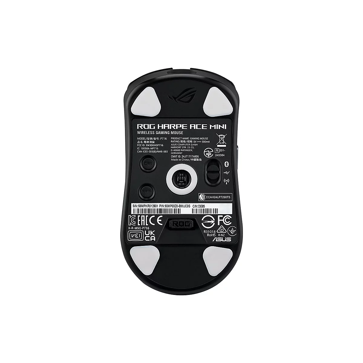 ASUS ROG Harpe Ace Mini - Maus - optisch - 5 Tasten - kabelgebunden, kabellos - USB, Bluetooth 5.1, 2.4 GHz