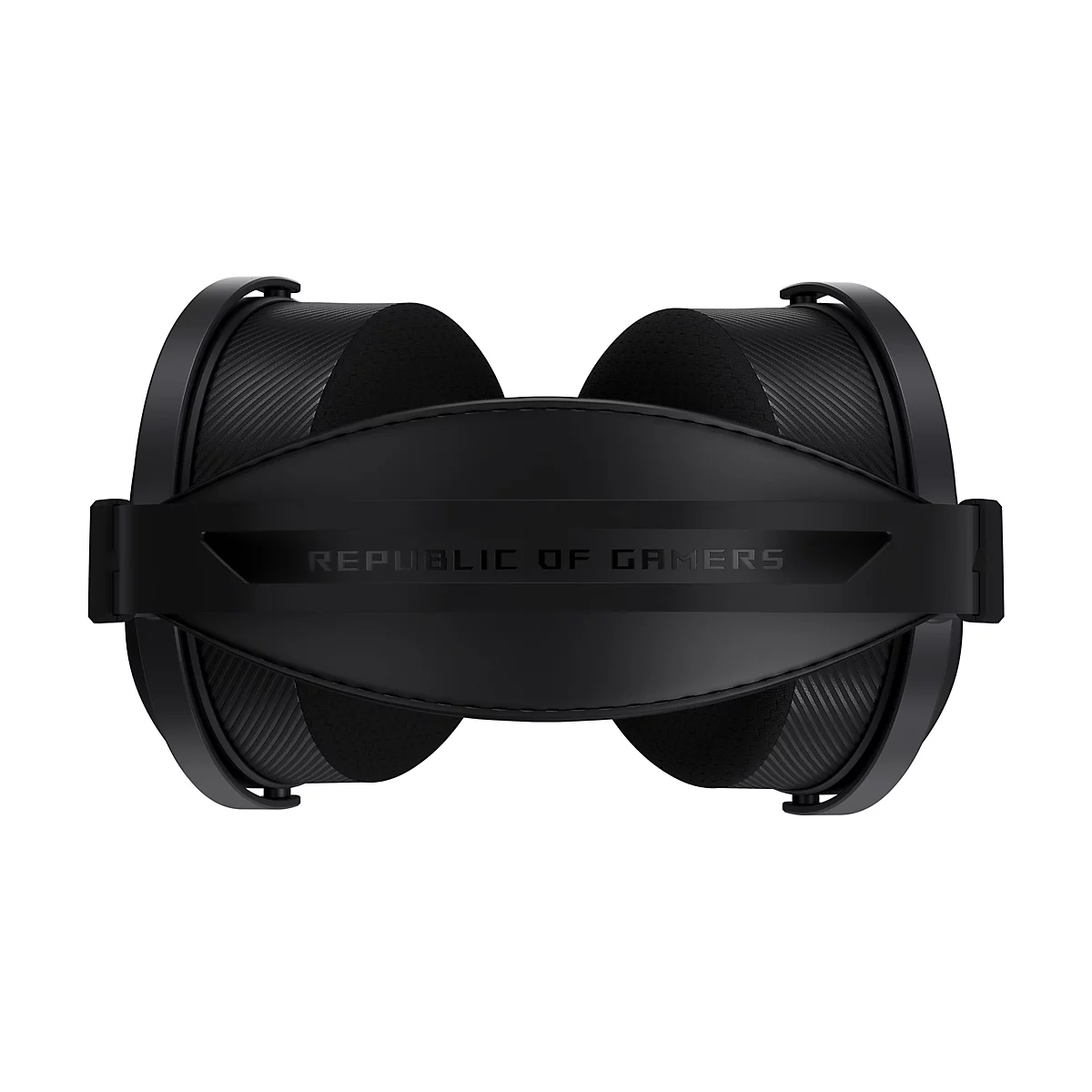 Schwarzes Gaming-Headset, Ansicht von oben mit 'Republic of Gamers'-Schriftzug auf dem Kopfbügel.