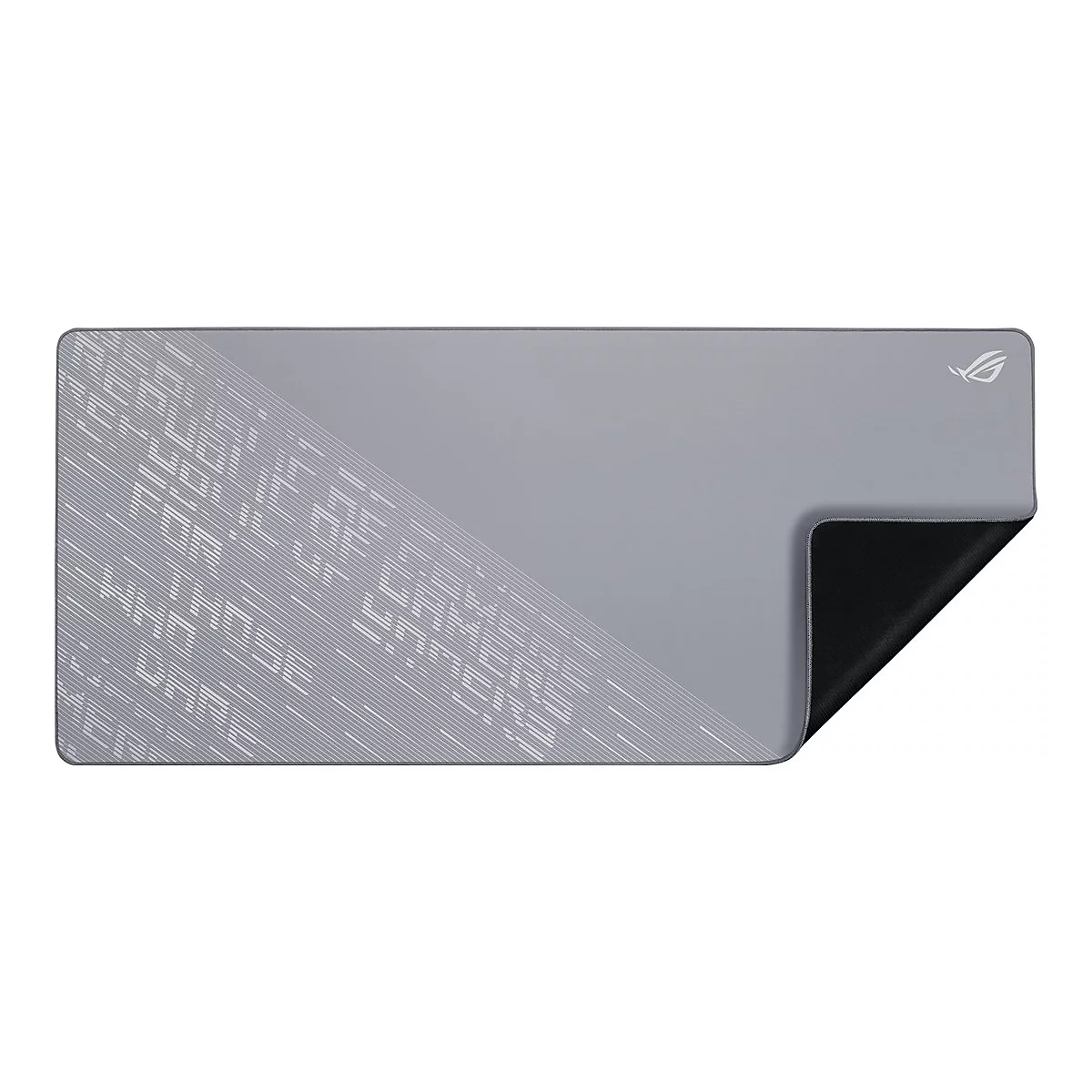 Graues Gaming-Mauspad mit ASUS ROG Logo und Schriftzug 'For Those Who Dare' auf der linken Seite.