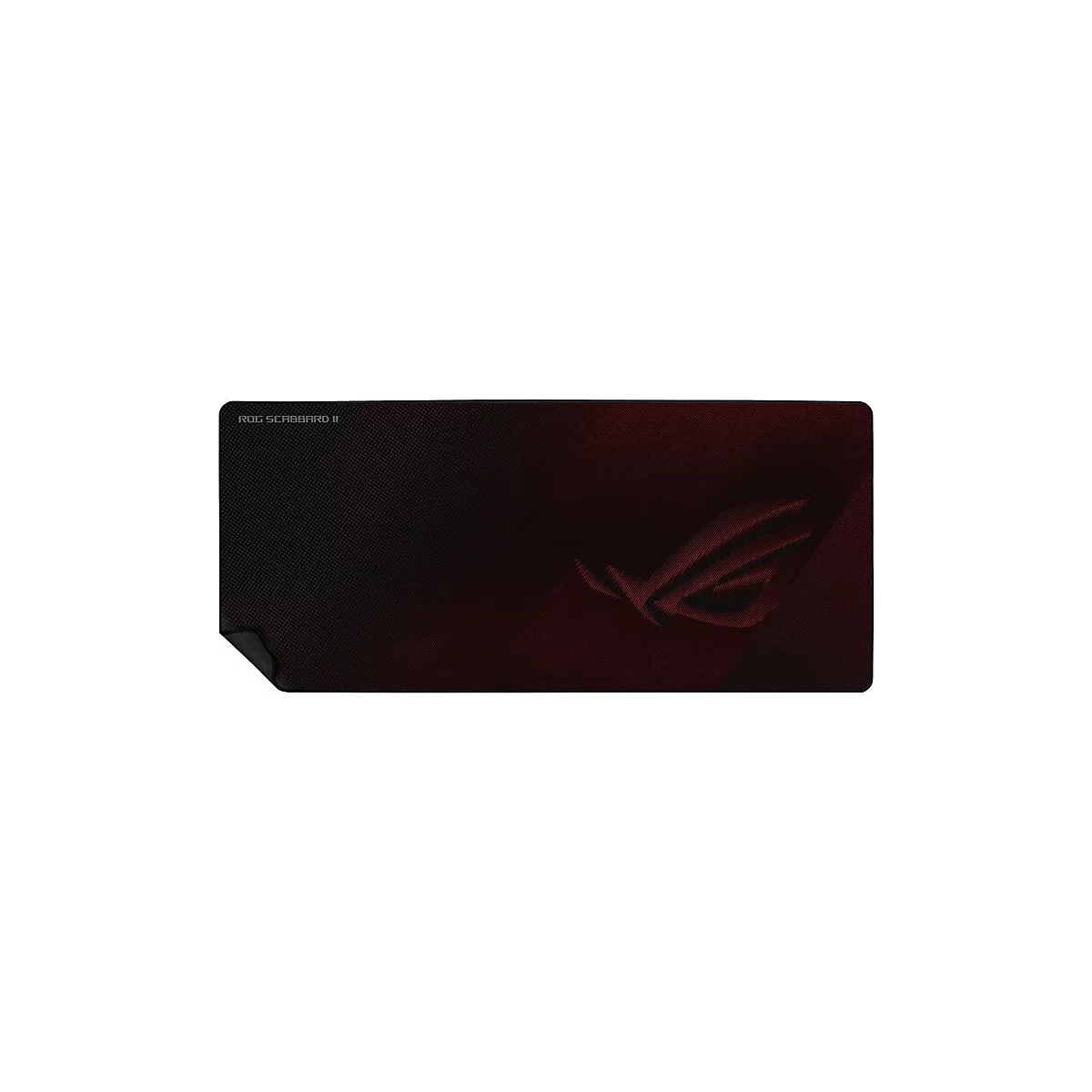 Schwarzes Mauspad mit rotem ROG-Logo und Schriftzug ROG SCABBARD II.