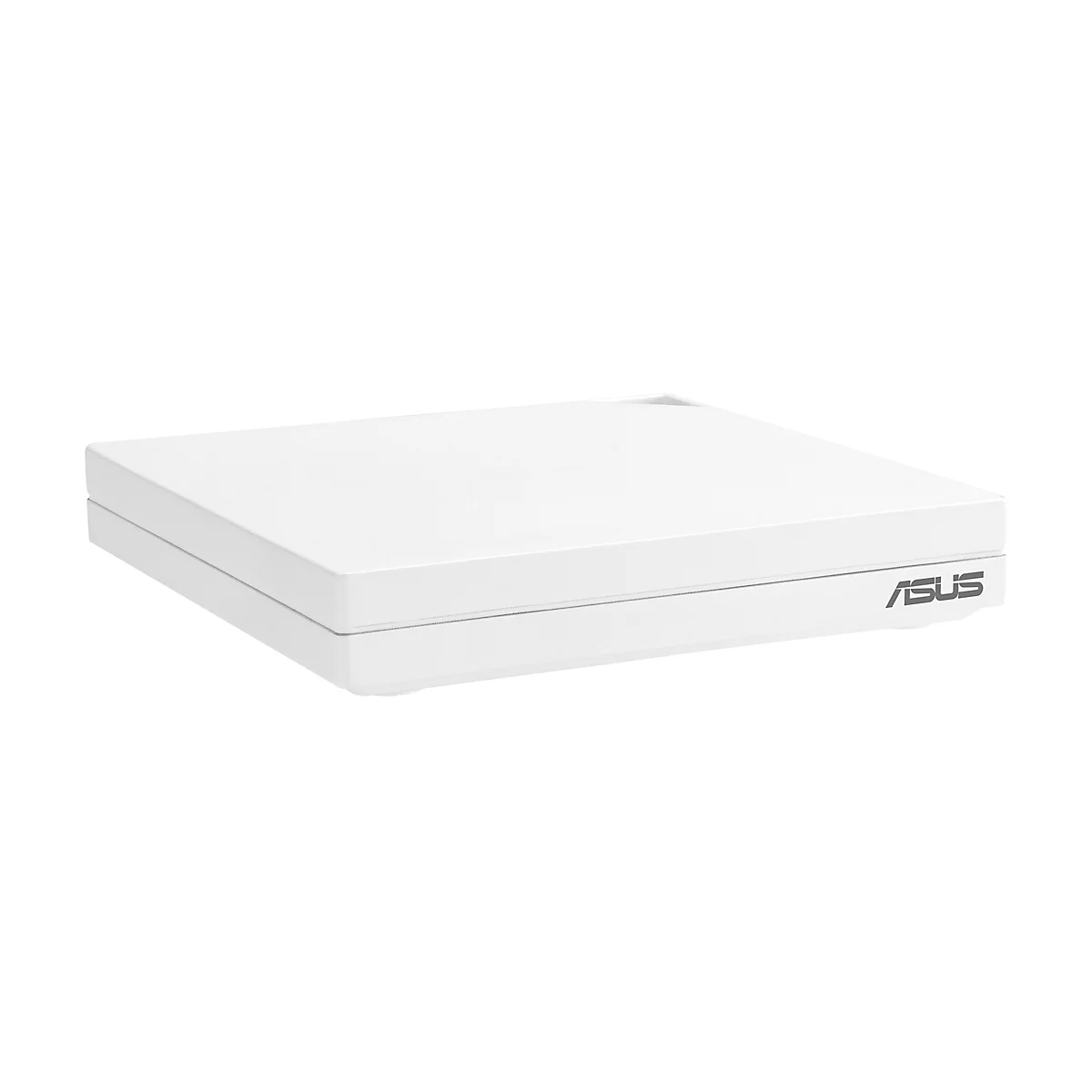 Ein weißes ASUS-Gerät vor weißem Hintergrund. Auf der Seite ist das ASUS-Logo zu sehen.