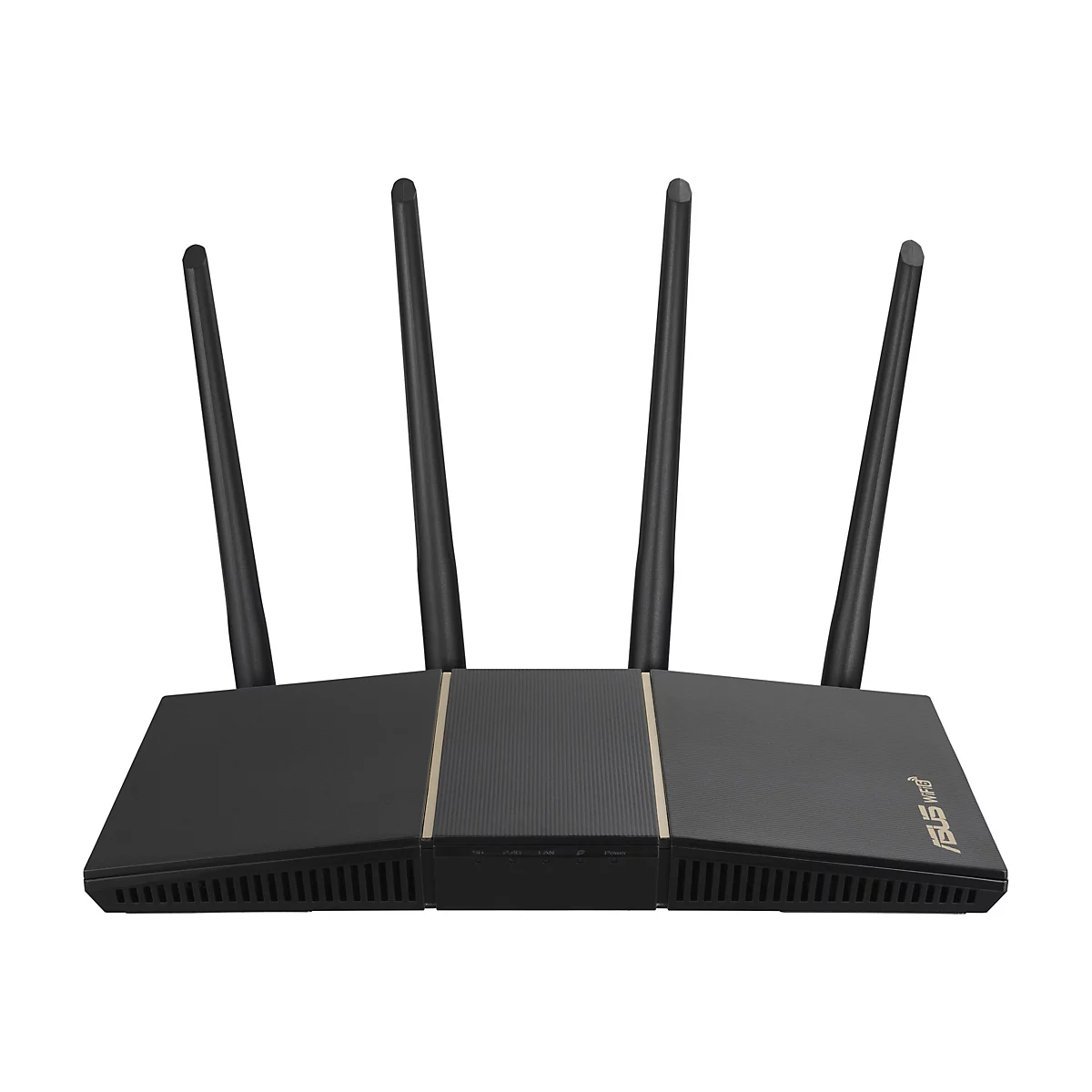 Un routeur Wi-Fi noir avec quatre antennes. Il y a un motif en relief sur le dessus. Le logo ASUS et l'étiquette "WiFi" sont visibles.