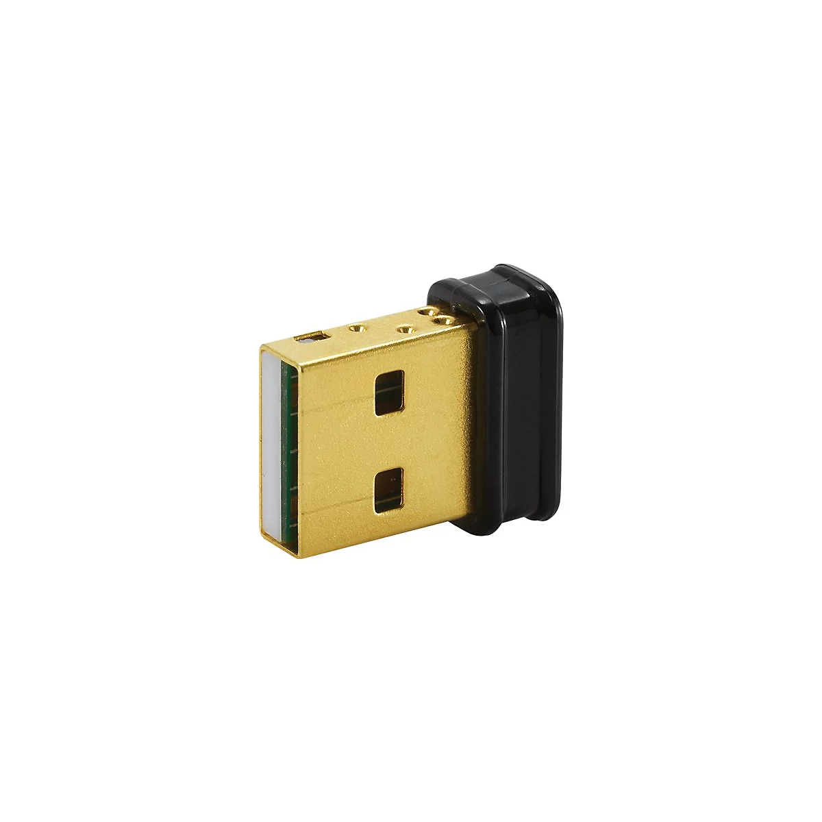 Nahaufnahme eines USB-Adapters mit goldenem Kopf und schwarzem Stecker.
