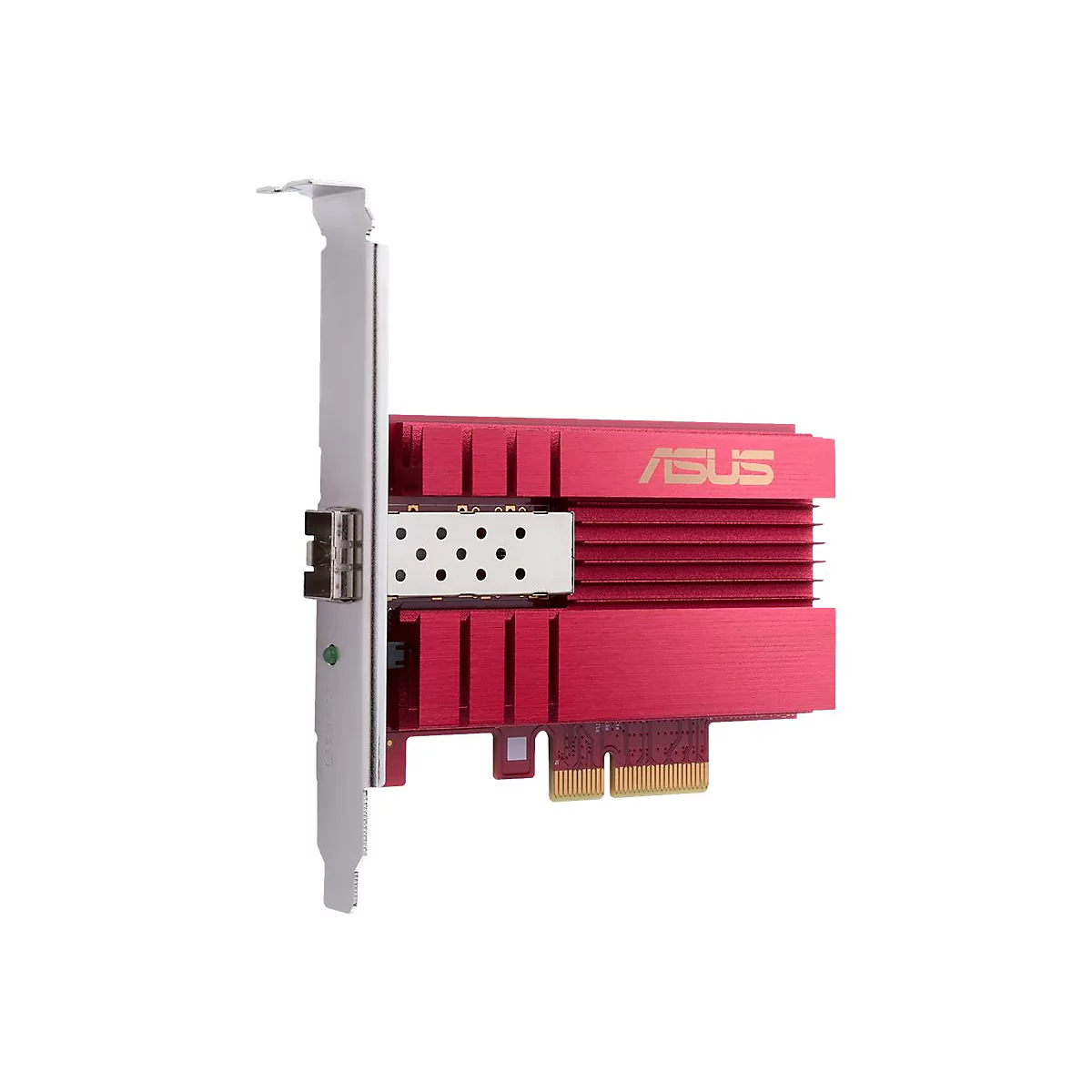 Rote Asus Netzwerkkarte mit Kühlrippen auf weißem Hintergrund.