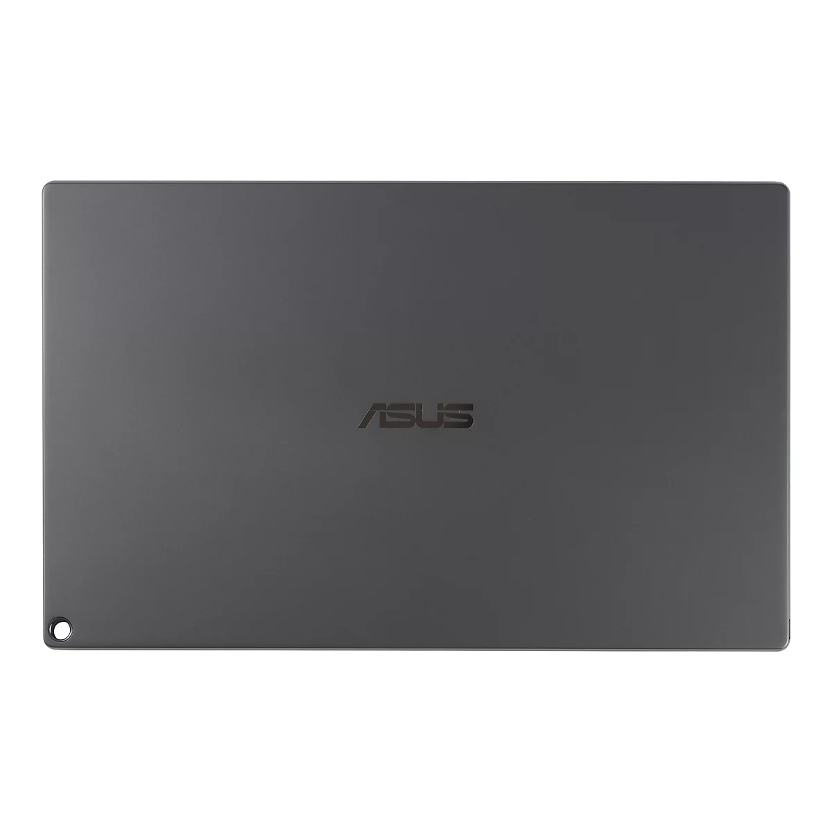 Dunkelgraues ASUS-Tablet von hinten. Auf der Oberfläche ist das ASUS-Logo sichtbar.