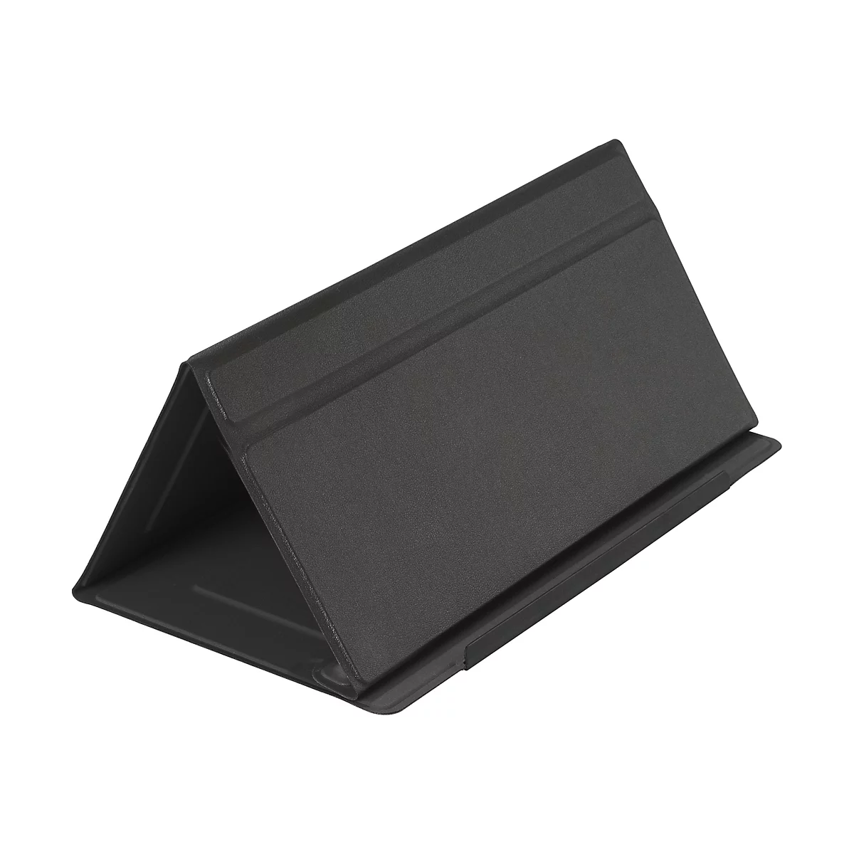 Schwarze Tablet-HÃ¼lle in dreieckiger Form, auf weiÃŸem Hintergrund.