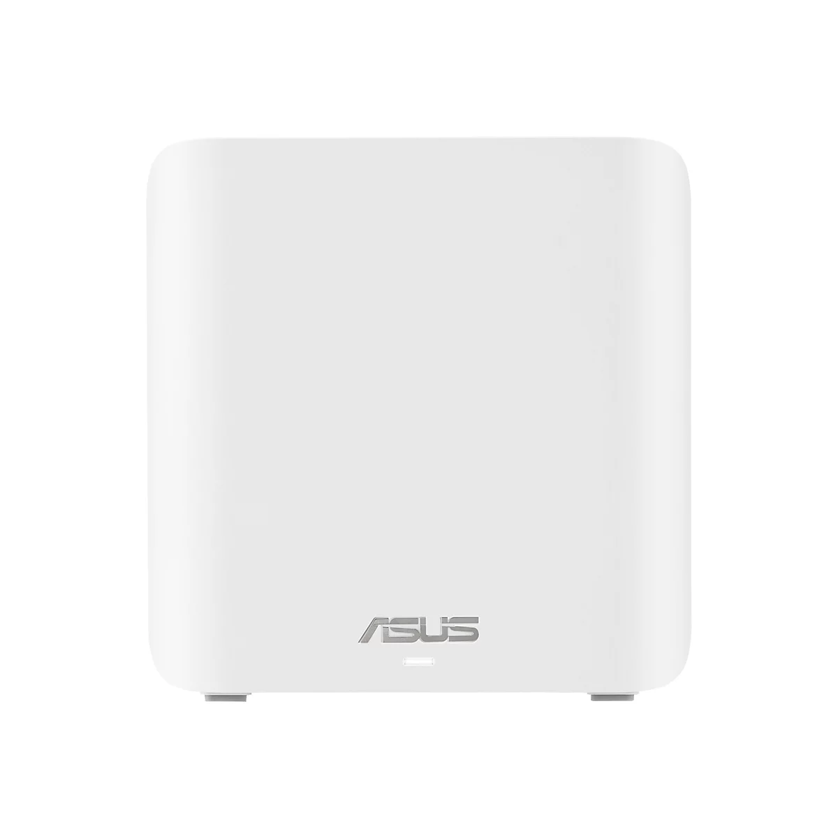 Routeur ASUS blanc. Forme rectangulaire, coins arrondis, logo ASUS en bas.