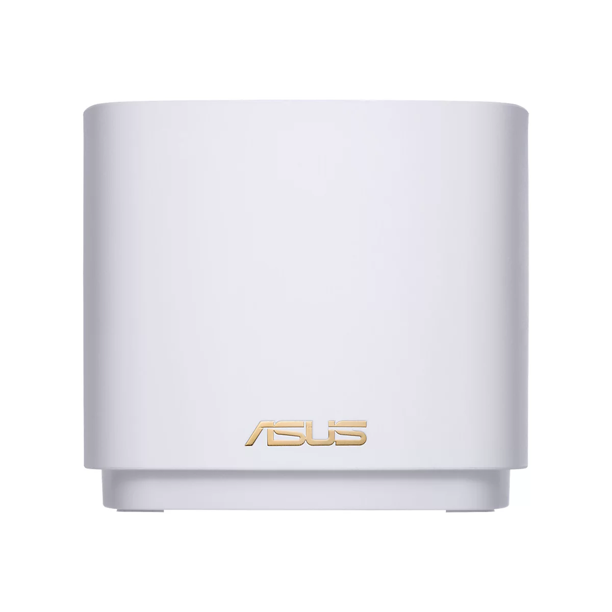 Ein weiÃŸes, zylindrisches GerÃ¤t mit dem goldenen ASUS-Logo.