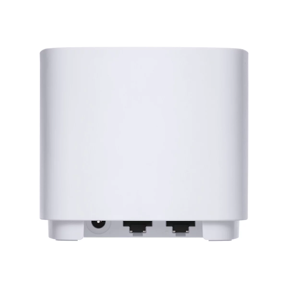 WeiÃŸer Router mit abgerundeten Ecken, auf der RÃ¼ckseite AnschlÃ¼sse.