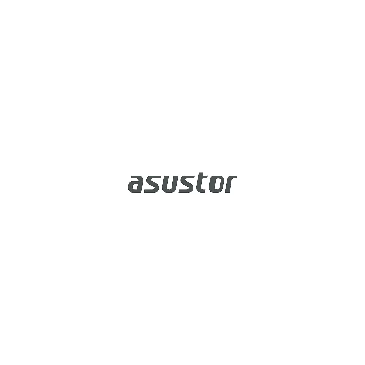Das graue Logo des Unternehmens Asustor in einer serifenlosen Schriftart auf weißem Hintergrund.