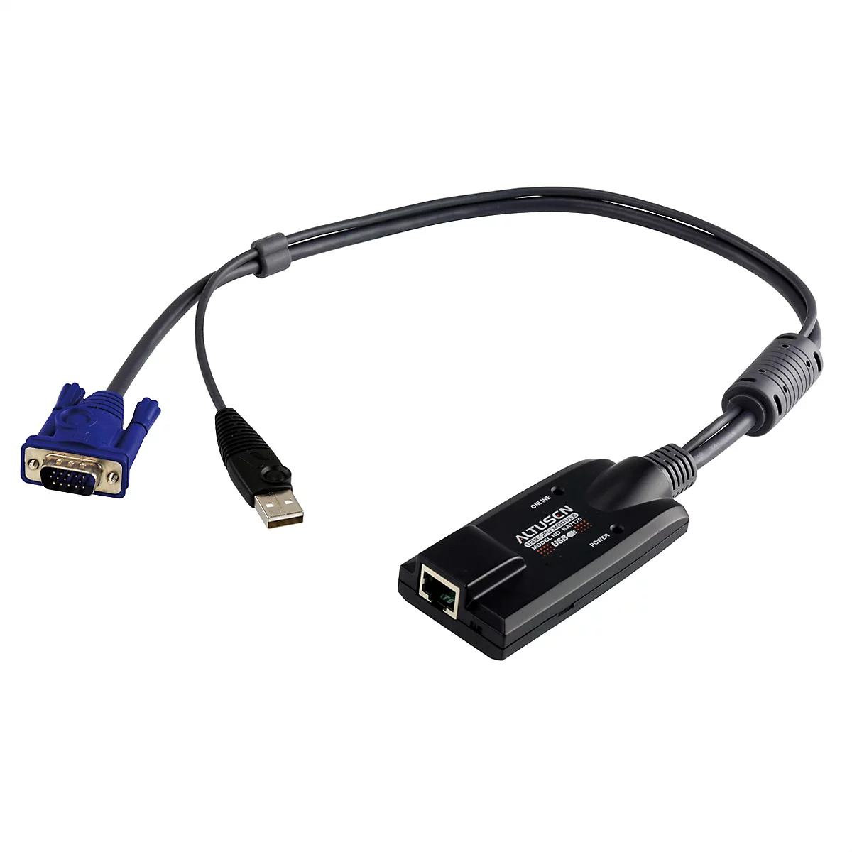 USB-CPU-Modul mit VGA- und USB-Anschluss sowie einem RJ45-Port in schwarzem Kunststoffgehäuse.