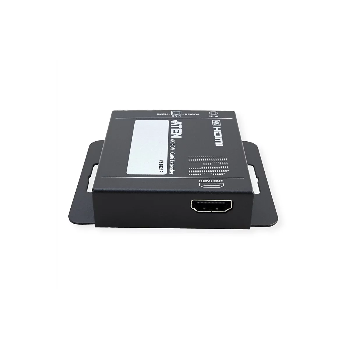 Schwarzer Aten 4K HDMI Cat6 Extender VE1821R von vorne mit HDMI-Ausgangsbuchse.