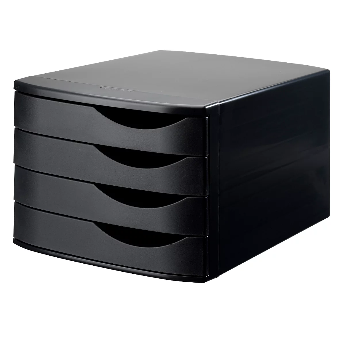 Black drawer box with four drawers.