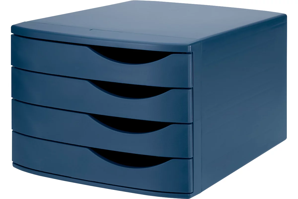 ATLANTA Schubladenbox, 4 Schubladen geschlossen, DIN A4, Recycling-Kunststoff, blau