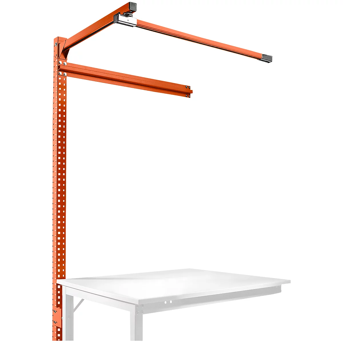 Aufbauportal m. Ausleger, Ansatztisch STANDARD Arbeitstisch/Werkbank UNIVERSAL/PROFI, 1250 mm, rotorange