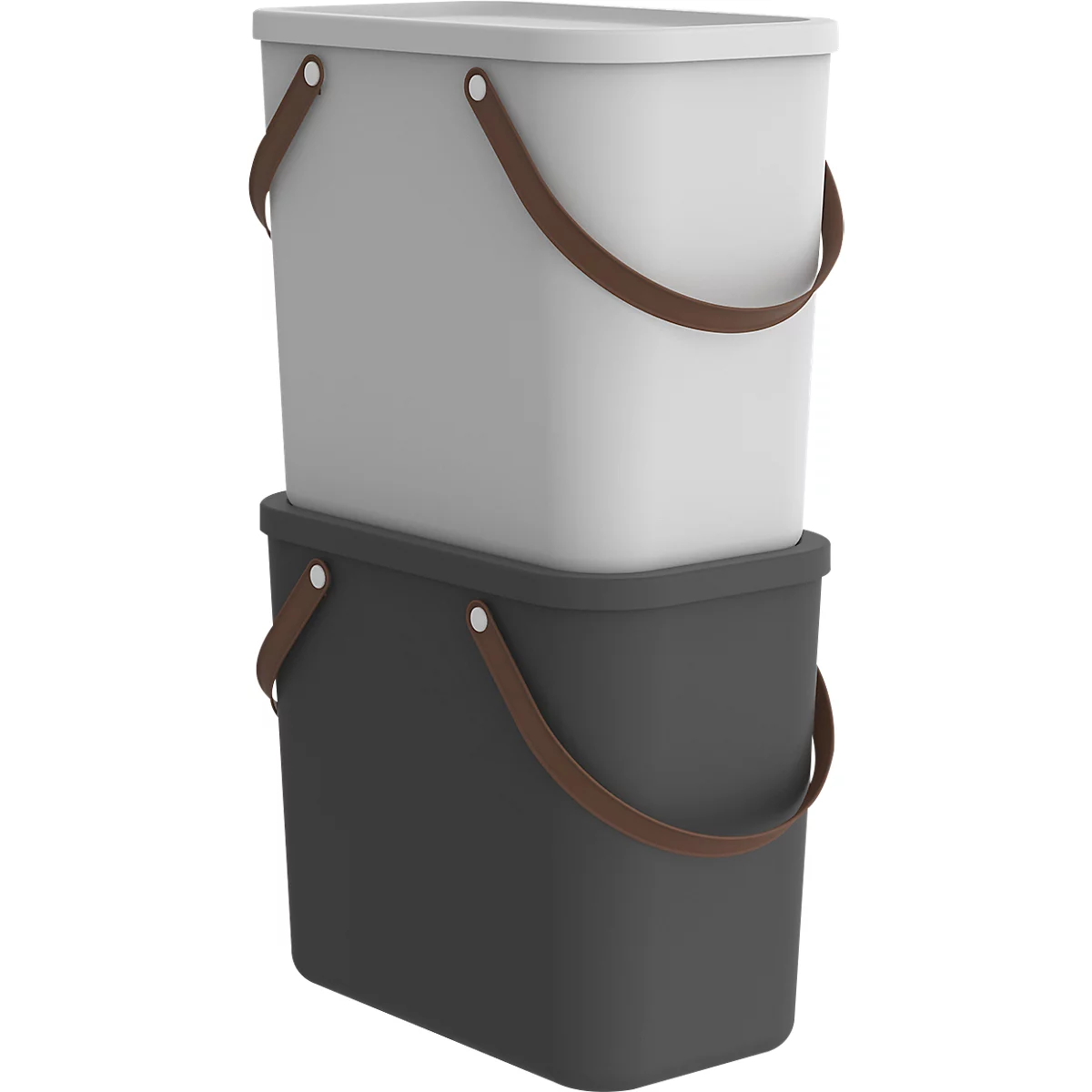Aufbewahrungsbox ALBULA, mit Deckel, 25 Liter, Bügelgriff, stapelbar, aus recyceltem Kunststoff, B 400 x T 235 x H 340 mm, anthrazit