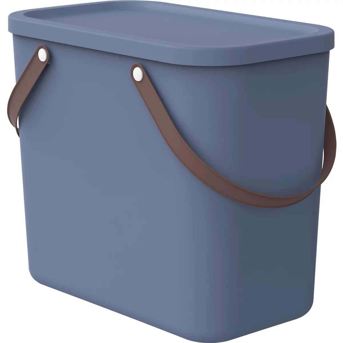 Aufbewahrungsbox ALBULA, mit Deckel, 25 Liter, Bügelgriff, stapelbar, aus recyceltem Kunststoff, B 400 x T 235 x H 340 mm, blau