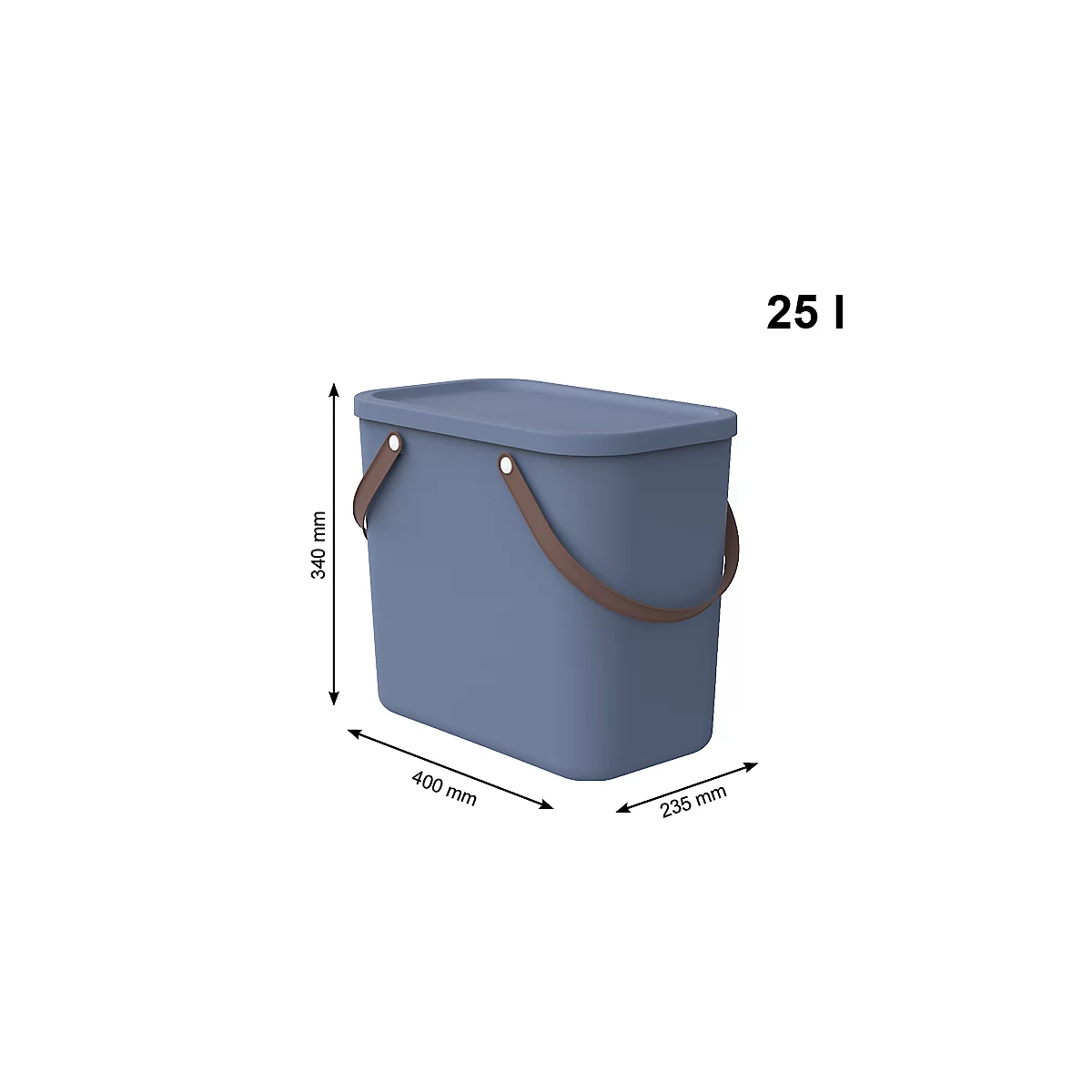 Aufbewahrungsbox ALBULA, mit Deckel, 25 Liter, Bügelgriff, stapelbar, aus recyceltem Kunststoff, B 400 x T 235 x H 340 mm, blau