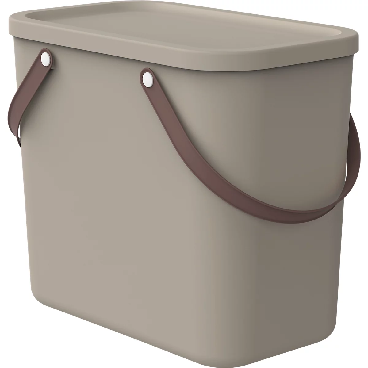 Aufbewahrungsbox ALBULA, mit Deckel, 25 Liter, Bügelgriff, stapelbar, aus recyceltem Kunststoff, B 400 x T 235 x H 340 mm, braun