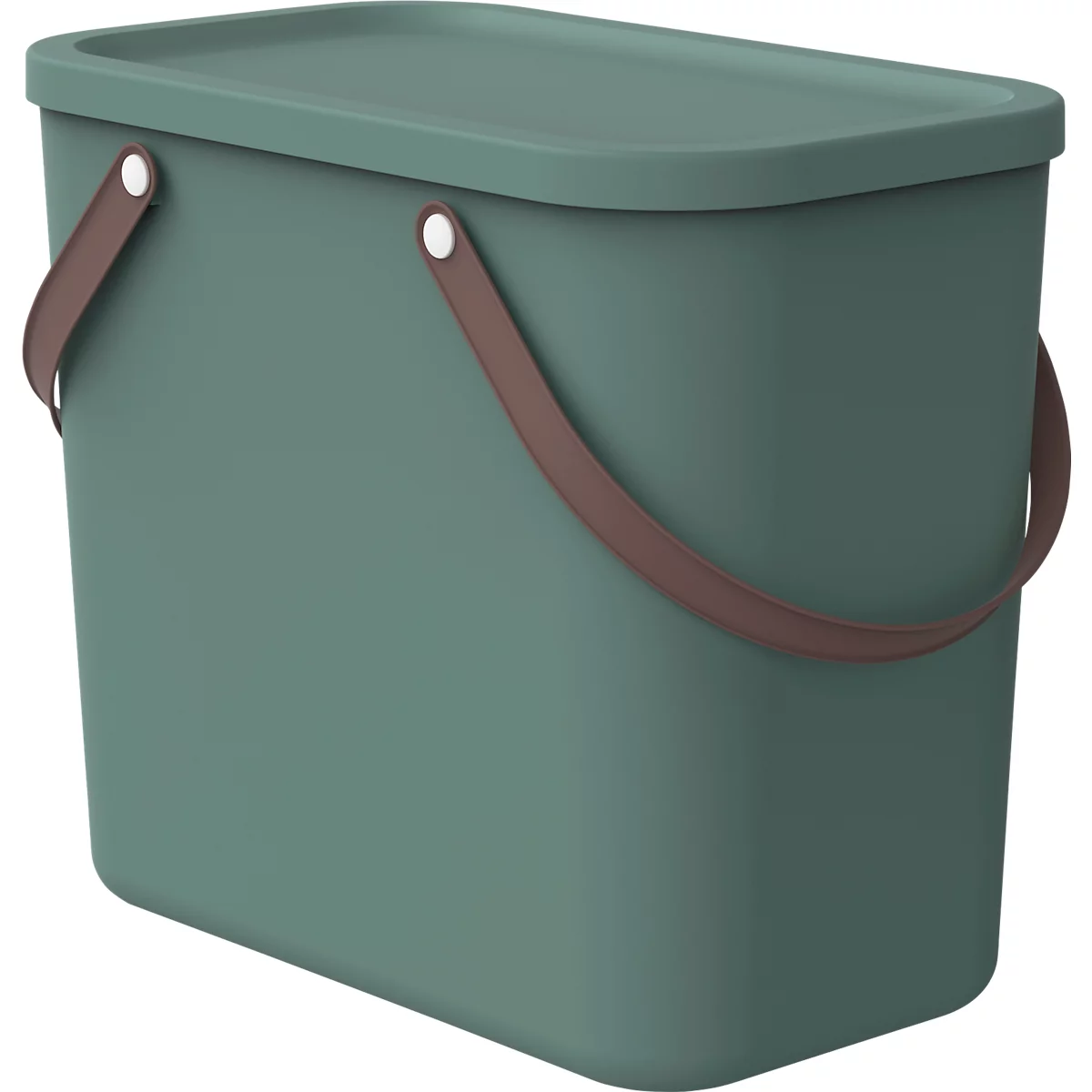 Aufbewahrungsbox ALBULA, mit Deckel, 25 Liter, Bügelgriff, stapelbar, aus recyceltem Kunststoff, B 400 x T 235 x H 340 mm, grün