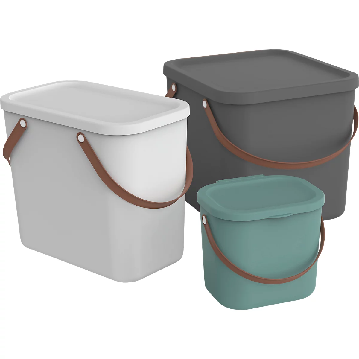 Aufbewahrungsbox ALBULA, mit Deckel, 25 Liter, Bügelgriff, stapelbar, aus recyceltem Kunststoff, B 400 x T 235 x H 340 mm, weiss