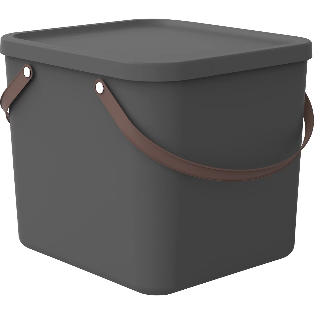 Aufbewahrungsbox ALBULA, mit Deckel, 40 Liter, Bügelgriff, stapelbar, aus recyceltem Kunststoff, B 400 x T 358 x H 340 mm, anthrazit