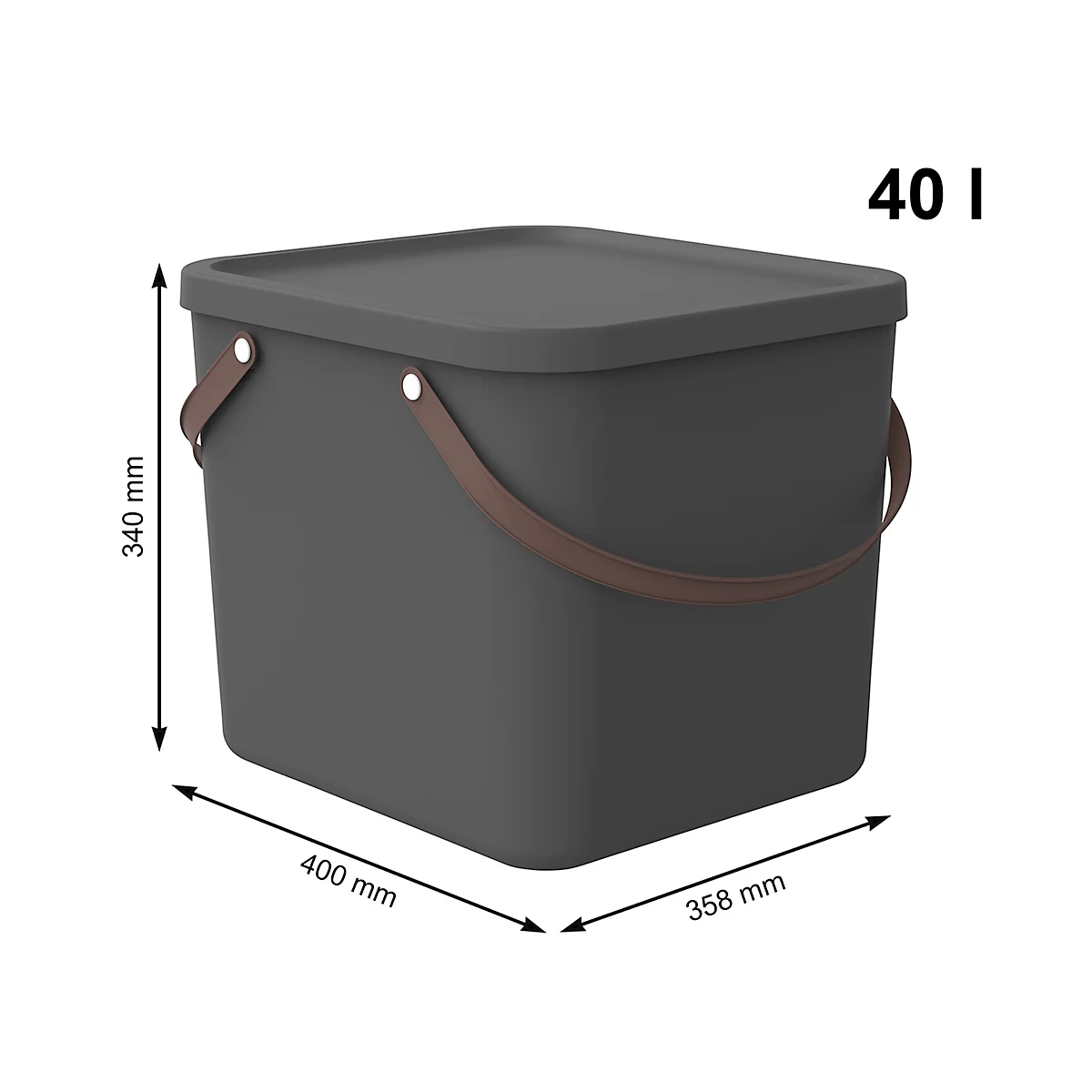 Aufbewahrungsbox ALBULA, mit Deckel, 40 Liter, Bügelgriff, stapelbar, aus recyceltem Kunststoff, B 400 x T 358 x H 340 mm, anthrazit