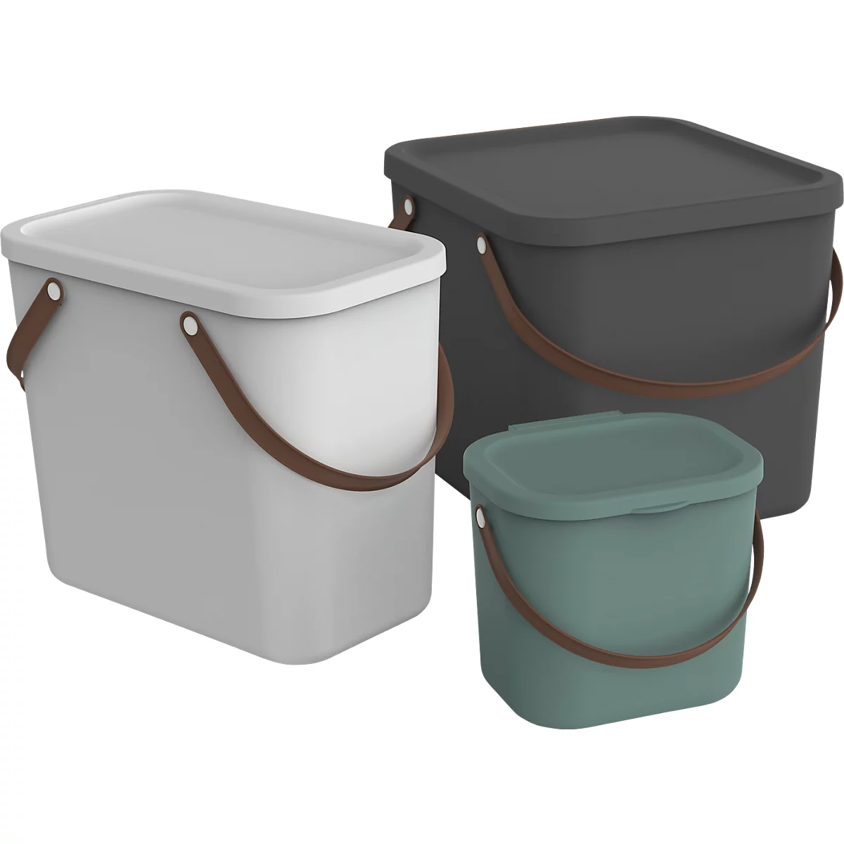Aufbewahrungsbox ALBULA, mit Deckel, 40 Liter, Bügelgriff, stapelbar, aus recyceltem Kunststoff, B 400 x T 358 x H 340 mm, anthrazit