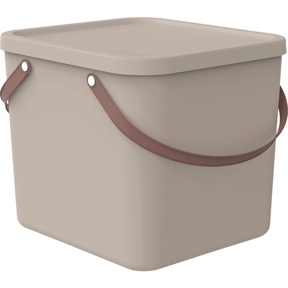 Aufbewahrungsbox ALBULA, mit Deckel, 40 Liter, Bügelgriff, stapelbar, aus recyceltem Kunststoff, B 400 x T 358 x H 340 mm, braun