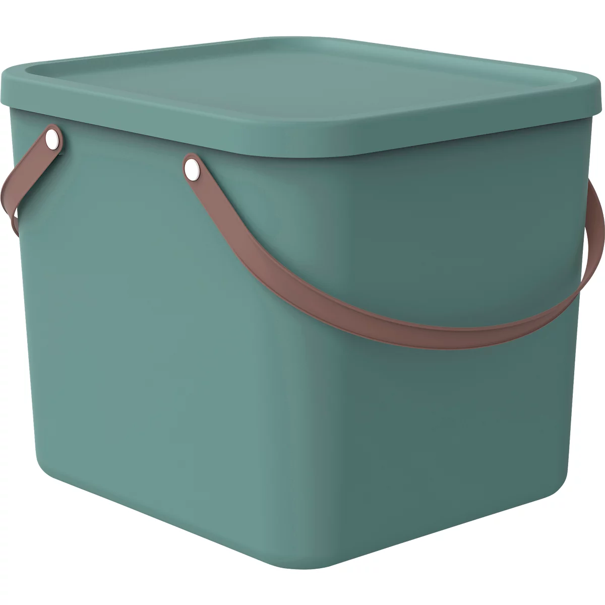 Aufbewahrungsbox ALBULA, mit Deckel, 40 Liter, Bügelgriff, stapelbar, aus recyceltem Kunststoff, B 400 x T 358 x H 340 mm, grün