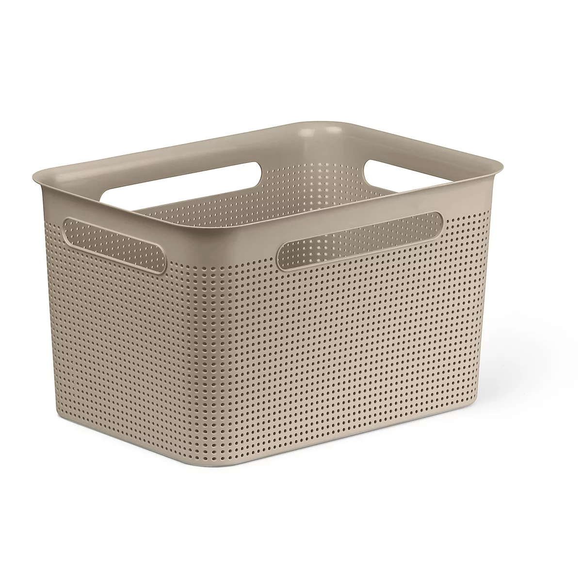 Aufbewahrungsbox Rotho BRISEN, Volumen 16 l, Lochstruktur, stapelbar, ohne Deckel, L 360 x B 262 x H 211 mm, Recycling-PP, cappuccino