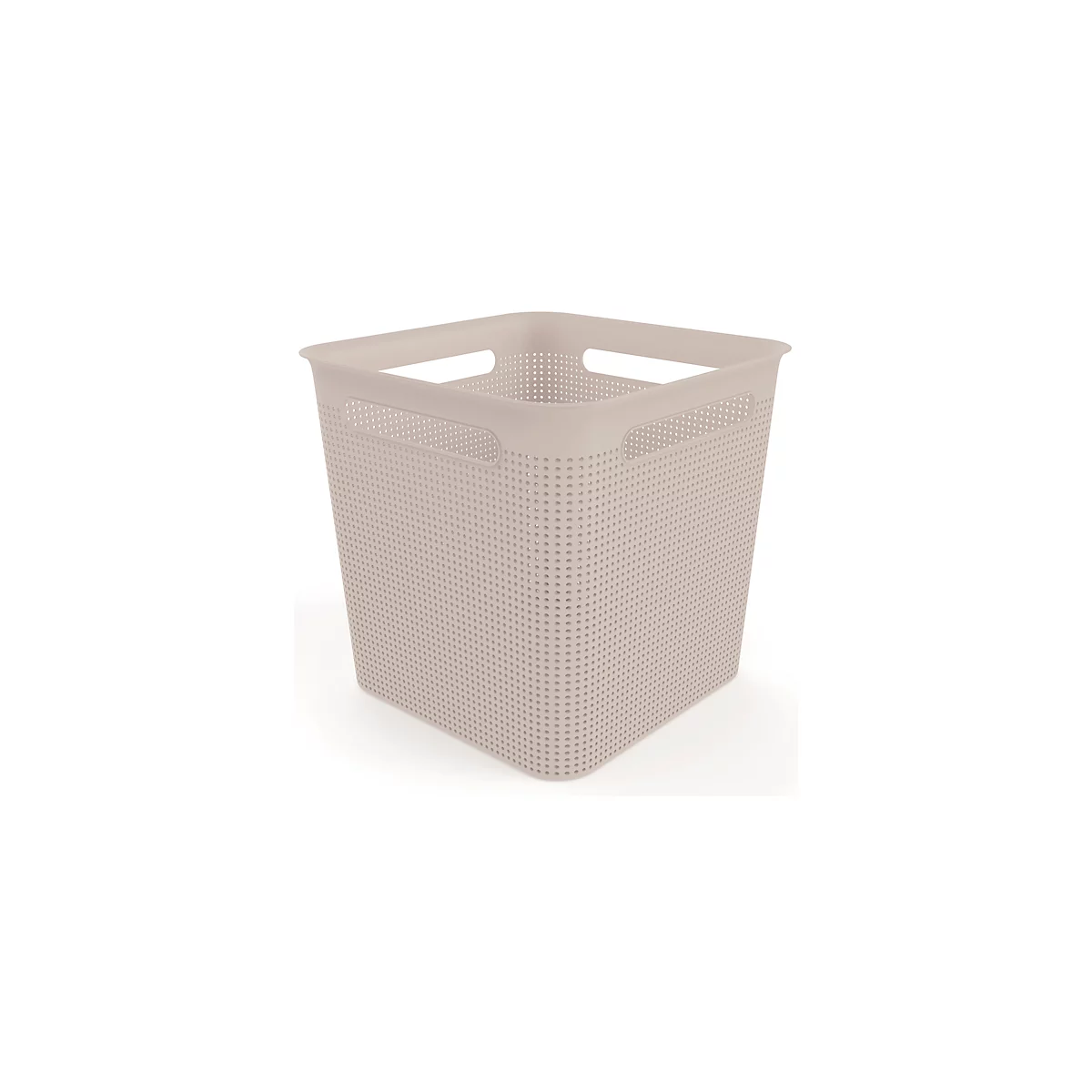 Aufbewahrungsbox Rotho BRISEN, Volumen 18 l, quadratisch, Lochstruktur, stapelbar, ohne Deckel, L 291 x B 291 x H 281 mm, Recycling-PP, cappuccino