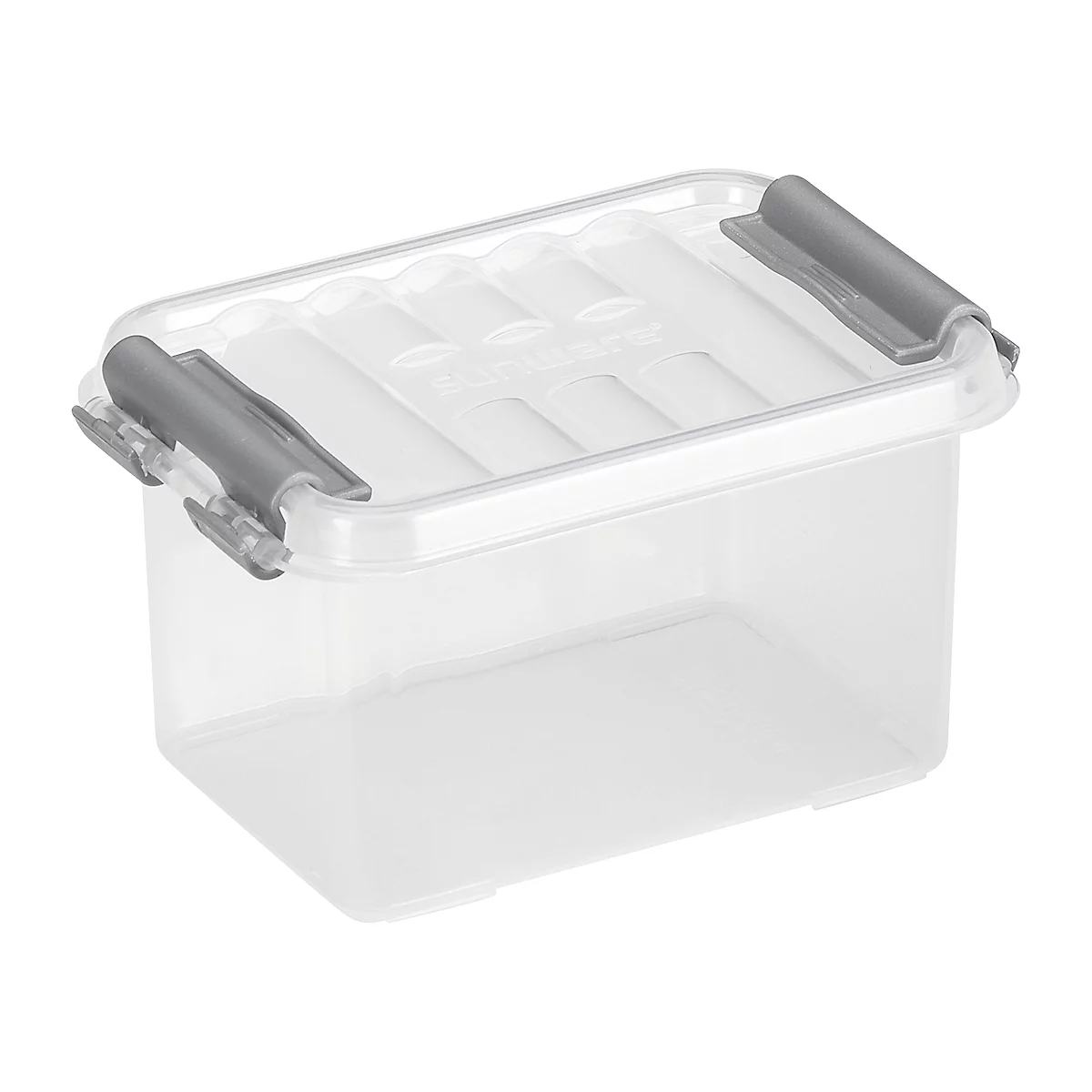 Aufbewahrungsbox Sunware Q-LINE, Verschlussclips, transparent, stapelbar, 0,4L, L 118 x B 77 x H 62 mm, grau