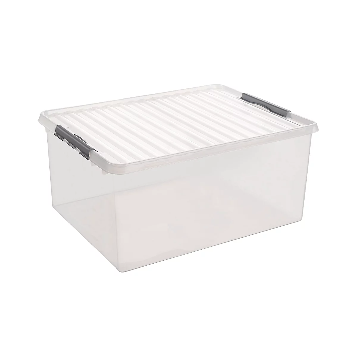 Aufbewahrungsbox Sunware Q-LINE, Verschlussclips, transparent, stapelbar, 120 l, L 800 x B 500 x H 380 mm, grau