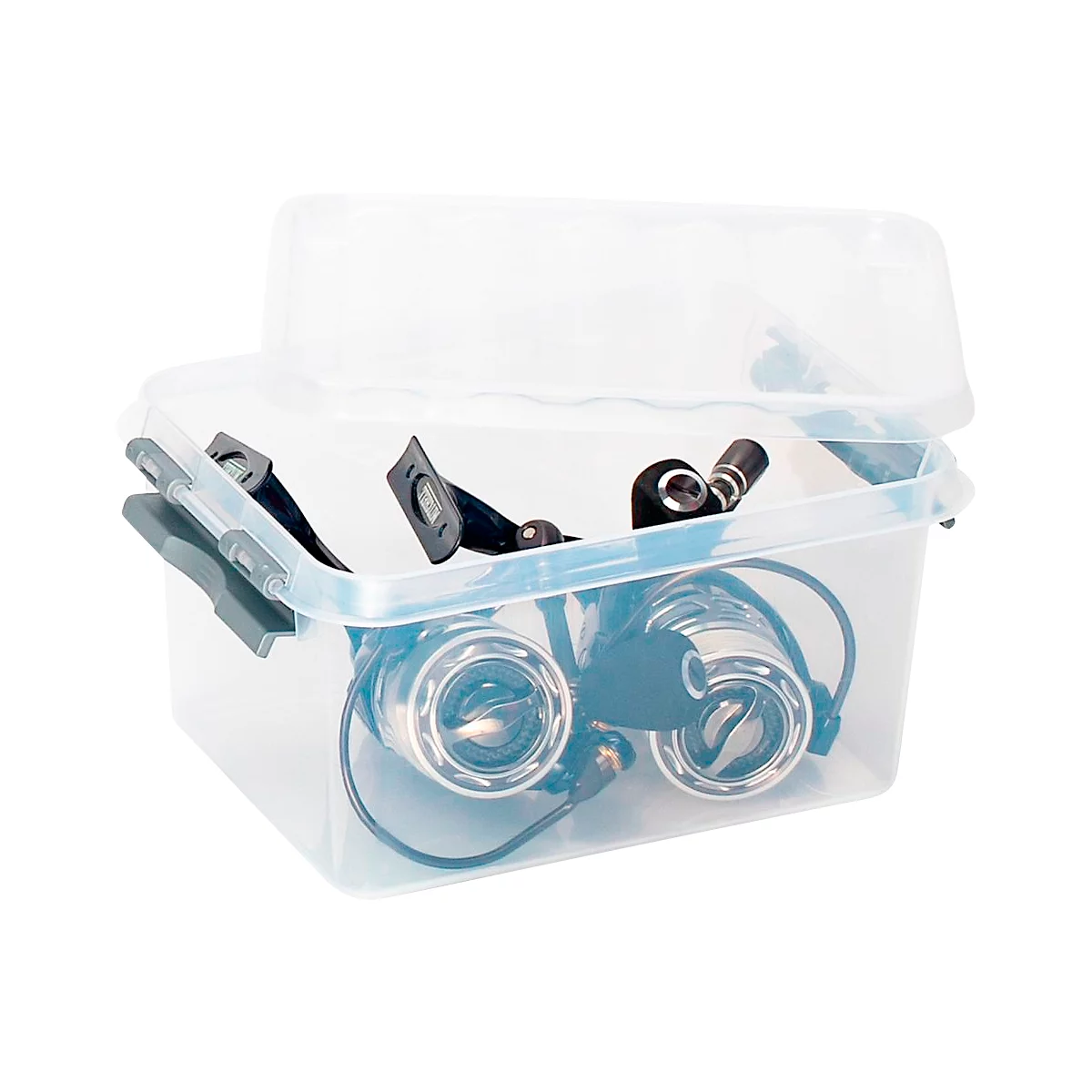 Aufbewahrungsbox Sunware Q-LINE, Verschlussclips, transparent, stapelbar, 2 l, L 200 x B 150 x H 100 mm, grau