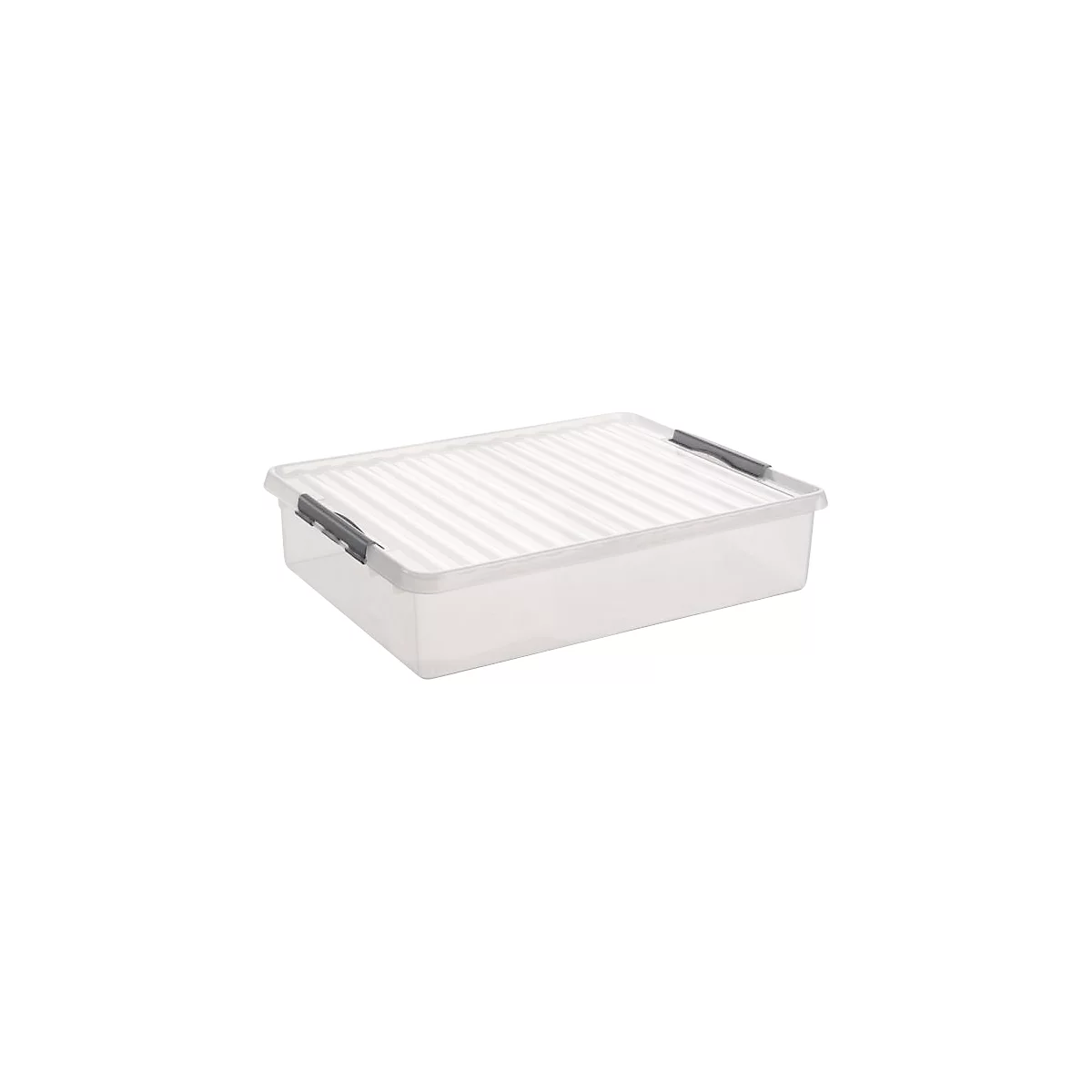 Aufbewahrungsbox Sunware Q-LINE, Verschlussclips, transparent, stapelbar, 60 l, L 800 x B 500 x H 180 mm, grau