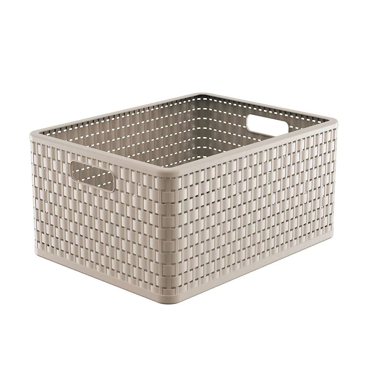 Aufbewahrungskorb Rotho COUNTRY, Volumen 28 l, Format A4+, ohne Deckel, stapelbar, L 430 x B 330 x H 215 mm, PP, cappuccino