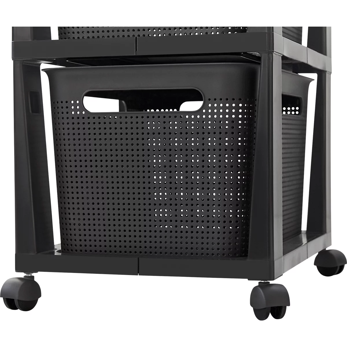 Aufbewahrungsturm BRISEN, mit Rollen, 3 x 16 Liter, bis 30 kg, beidseitig entnehmbare Schubladen, Recyclingkunststoff, BPA-frei, L 300 x B 366 x H 770 mm, anthrazit