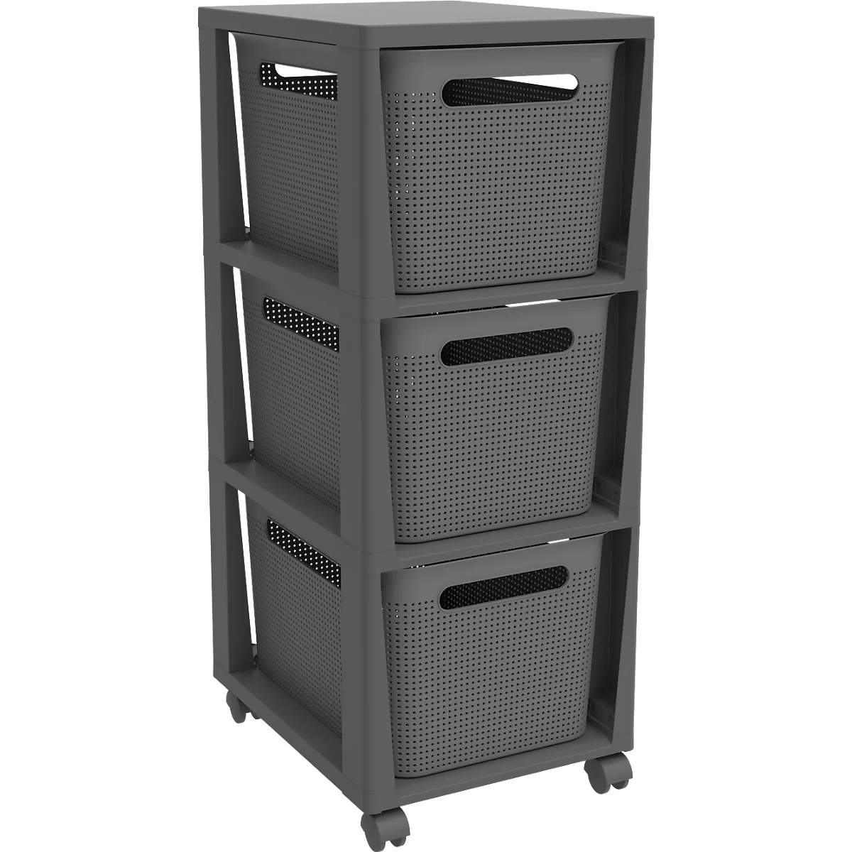 Aufbewahrungsturm BRISEN, mit Rollen, 3 x 16 Liter, bis 30 kg, beidseitig entnehmbare Schubladen, Recyclingkunststoff, BPA-frei, L 300 x B 366 x H 770 mm, anthrazit